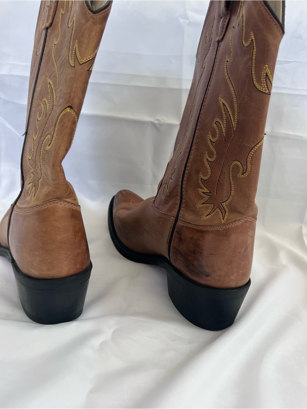 Old West Brown/Tan Leather Kids Western Boots - Picture 5 of 10